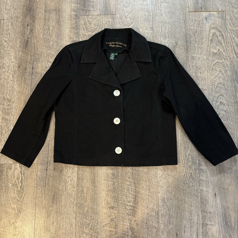 LAUREN JEANS CO Ralph Lauren Womens Size Medium BLACK DENIM JACKET 3/4 Sleeve